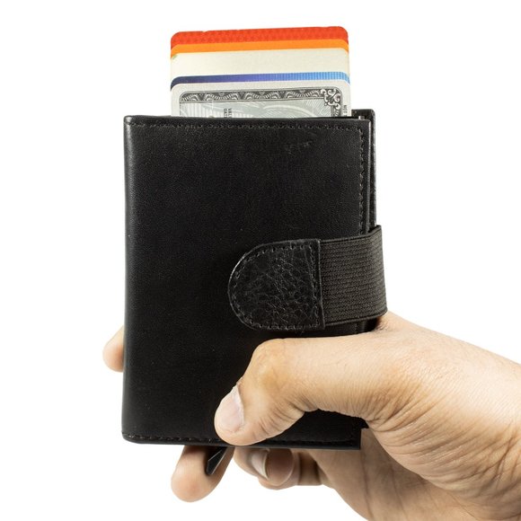 GENUINE LEATHER Automatic POP-UP Credit Card Holder with RFID Blocking - Picture 4 of 11